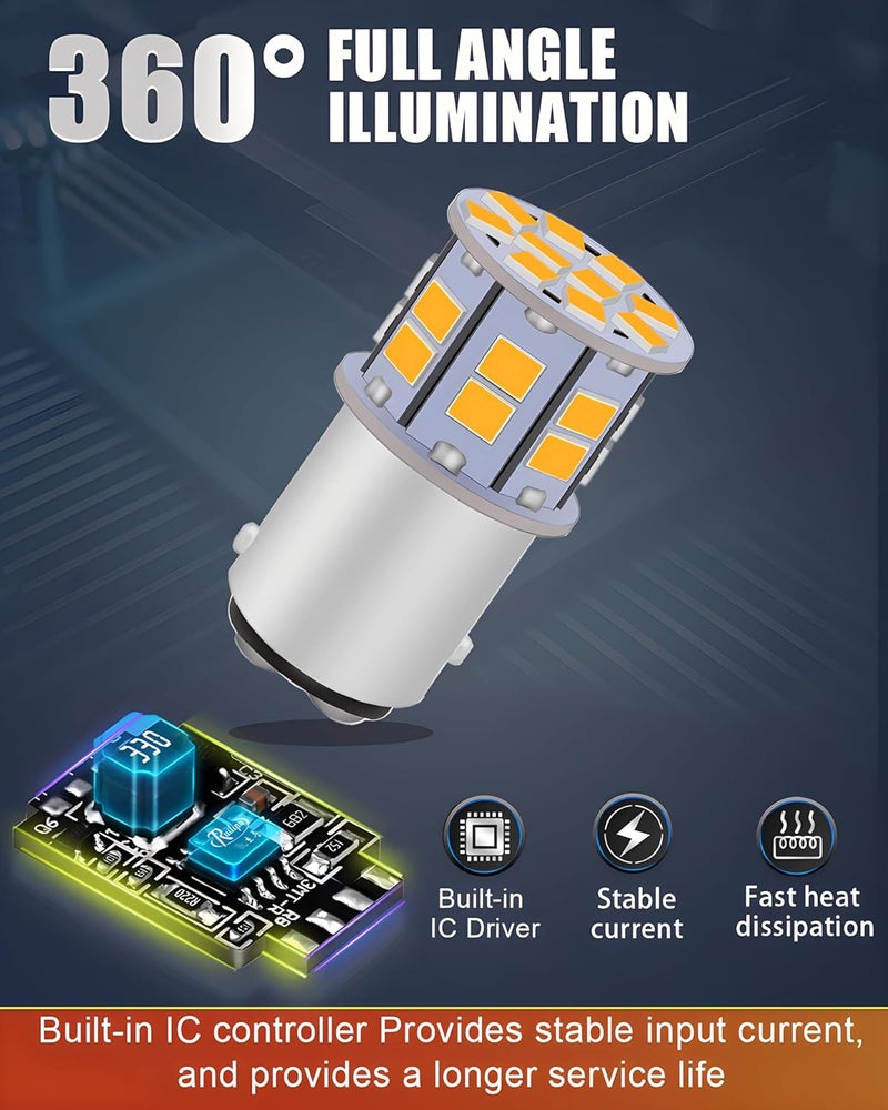 LEDYOTRY لمبة LED 1157 صفراء كهرمانية، ساطعة للغاية 2357 BAY15D 7528 2057 لمبات LED لإشارة الانعطاف، ضوء الانتظار، DRL، ضوء الفرامل، ضوء الذيل، عبوة من 4 - Image 5
